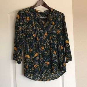 Forest Green Floral 3/4 Sleeve Top